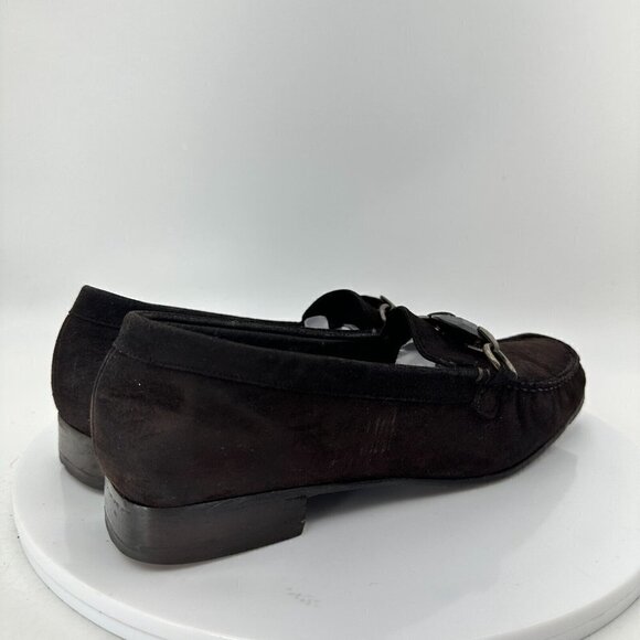Stuart Weitzman Women Size 7B Dark Brown Suede Gancini Slip On Flat Loafer Shoes - Picture 5 of 15